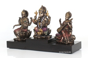 Estatua de resina de bronce Laxmi Ganesha y Saraswati (LGS), diosa hindú de Welth, prosperidad y sabiduría, dios hindú, Idol - Product Image 2