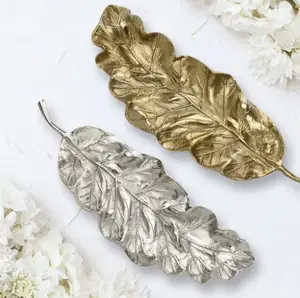 Long Leaf Design Serving Tray Platter Modern Design Home/Kitchen Use Tabletop Vintage Style Serving Tray Gold Silver Tray