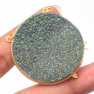 High Quality 925 Sterling Silver <b>Green</b> Titanium Druzy <b>Glitter</b> Pendant Gemstone Jewelry with Gold <b>Top</b> Suppliers - Product Image 1