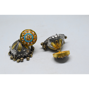 ต่างหูห่วงทองเหลืองทำมือลายมีนาการี  แบบด้าน  สองสี  แฟชั่นล่าสุดปี 2025 สำหรับเด็กหญิงและสตรี - Product Image 3