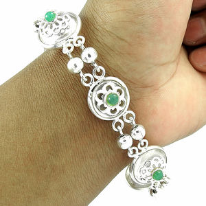 Producto más vendido en 2024 piedras preciosas de ónix verde Natural forma redonda pulsera elegante con clase joyería hecha a mano de Plata de Ley 925 - Product Image 1