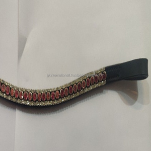 Bande de sourcils en cuir véritable noir en forme ondulée, fait à la main, 15mm, personnalisée avec chaîne en cristal et en pierres de qualité supérieure - Product Image 1