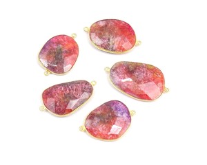 Forme naturelle Eau Citron Naturel Multi Pierres Précieuses Fait à la Main Plaqué Or Bijoux Double Bail Lunette Boho Connecteur - Product Image 1