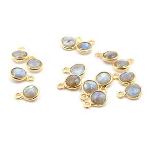 Labradorite Naturelle Ronde en Argent Sterling Plaqué Or 14K Pendentif Lunette Fabrication de Bijoux Artisanale - Product Image 4