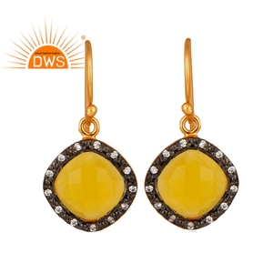 925 Silver <b>Gold</b> Plating Jewelry Supplier Yellow Moonstone Cushion Shape CZ <b>Dangle</b> <b>Earring</b> Gemstone Jewelry Wholesaler - Product Image 1