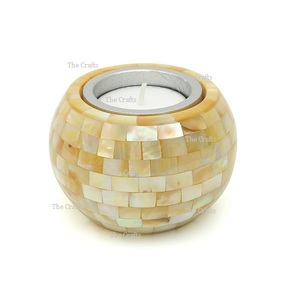 Wooden And <b>Mother</b> Of Pearl Work Candle Holder With Deluxe Quality Round Shape Candle Holder At Good Price - Product Image 1