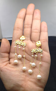 Pendientes de plata de ley 925 chapados en oro, joyería hecha a mano para mujer, venta al por mayor, de piedras preciosas colgantes de perlas colgantes - Product Image 4