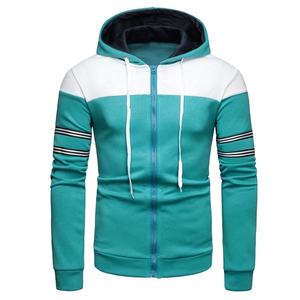 Ropa de calle personalizada de talla grande para hombre, ropa polar, Sudadera con capucha de manga larga, Patchwork, cremallera, rayas bordadas, Primavera - Product Image 4
