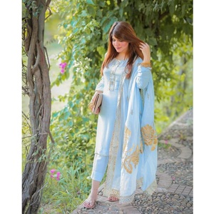 Incroyable ensemble de 3 pièces de robe de soirée pour dames Nouvelle belle couleur diamant dentelle décoration vente chaude pakistanaise été hiver porter - Product Image 4