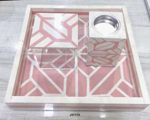 Caja y bandeja de quemador de Bakhoor con incrustaciones de hueso de madera, soporte de luz en T, artesanías indias, quemador de Bakhioor - Product Image 3