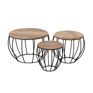 Juego de 3 Mesas Redondas Encajables de Madera de Mango Sólida con Estructura de Hierro Industrial, Duraderas, Multifuncionales, Estilo Vintage, Mesas de Centro Artesanales - Product Image 2