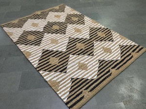 Hand Woven Jute Cotton Dhurry <b>Rugs</b>-Pet Friendly Non-Slip Reversible Geometric Design Rectangle Shape - Product Image 3