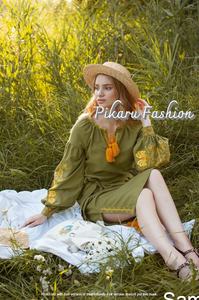 Vestidos Ucranianos Tejidos Ecológicos Lavables con Bordado, Manga Abullonada, Cuello en V Floral, Estilo Vintage, Largo hasta la Rodilla - Product Image 4