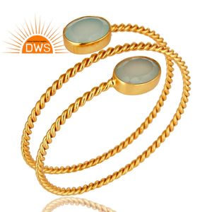Gold Plated Designer Brass Bangle Aqua Chalcedony Gemstone Bangle Wholesale <b>Girls</b> Fashion Jewelry Manufacturers - Product Image 2
