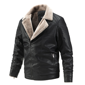 Blouson aviateur d'hiver en cuir pour hommes avec fermeture à glissière à col montant pour les vols de motards et les motos - Product Image 1