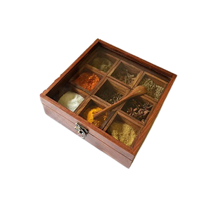 Boîte Masala en bois pour ustensiles de cuisine Outils de forme ronde Boîte à épices en bois de qualité exclusive à des prix abordables - Product Image 5
