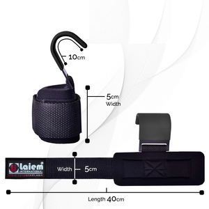 Muñequeras y correas de neopreno antideslizantes resistentes con logotipo personalizado con par de ganchos eléctricos de elevación de metal para ejercicio en el gimnasio - Product Image 4