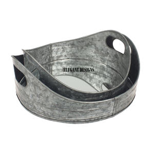 Plateau de service en acier inoxydable, avec poignée de corde, nouveau plat de service fait à la main à la mode, bonne qualité, plateau ovale galvanisé - Product Image 6