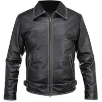 Blouson pour homme, de Style bombardier, en cuir véritable d'agneau, noir, de qualité supérieure