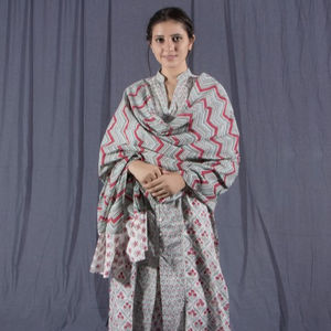 Pourpre Bloc de Main En Coton Imprimé Kurti (3 Pièces) - Product Image 1