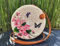 Liquidación de Bolsos de Ratán, Disponibles en Existencia, Nueva Llegada, Bolsos de Ratán con Estampado Decoupage, Bali, Indonesia
