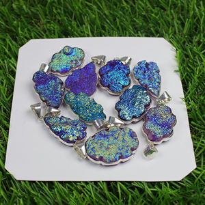 Colgante de bisel de piedras preciosas con revestimiento de titanio Natural, joyería chapada en plata de ley, collar bohemio Simple, proveedores de joyería - Product Image 2