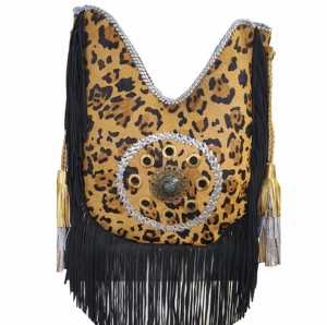 Bolso de mano de cuero doble para mujer de estilo gitano tradicional indio, forro de algodón, bolso informal con cierre de cremallera, borla de cuentas, ribete de Metal - Product Image 1