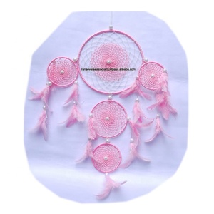 Colgante de pared de 5 Círculos de color rosa, trinquete Deram con cuentas blancas y plumas para balcón - Product Image 2
