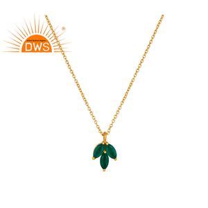 Colgante de plata chapada en oro con diseño de hoja, joyería india, piedra Natural de ónix verde, proveedor de joyería - Product Image 1