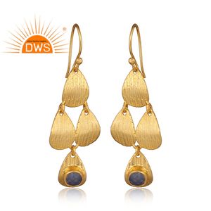 ไฮโดรบลูคาลซิโดนีตุ้มหูชุบทองทองเหลืองเครื่องประดับแฟชั่นสำหรับผู้หญิงของขวัญคอลเลกชันวินเทจของเธอ - Product Image 2