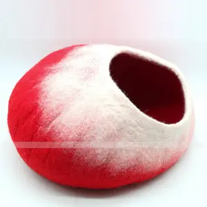 Rood En Crème Dubbele Kleur Kat Cave Gradiënt Gekleurde Handgemaakte Huisdier Bed Duurzaam En Duurzame Cushy Interieur Kat & Hond huis