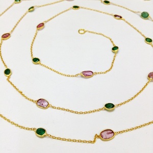 Everyday Wear 925 Sterling Silver <b>Gold</b> Plated Multi-color Tourmaline 90 Cms. <b>Long</b> <b>Chain</b> <b>Necklace</b> - Product Image 4