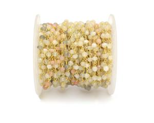 Multi Moonstone Gemstone Fil de Fer Enroulé Laiton Plaqué Or 18K Perlé Naturel Multi Gemstone Bijoux Chapelet Pièce Charm Chaîne - Product Image 4
