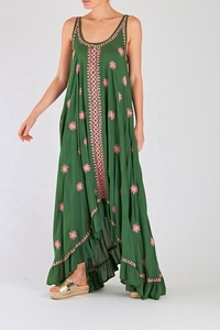 เดรสแม็กซี่โบฮีเมียนของผู้หญิงคุณภาพสูงหรือชุดราตรีเบาๆมีชายเสื้อไม่สมมาตรสีชมพูลายดาว - Product Image 3