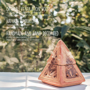 PALOSANTO Terracotta <b>Incense</b> Burner - Pyramid - Suitable for Cones, Chips, Powder and Resins - Handmade in Ecuador - Product Image 3