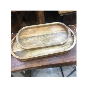 Plateau de service en bois au design standard avec poignées en métal doré Vaisselle de qualité supérieure Plateau à collations Plateau à chocolat - Product Image 5