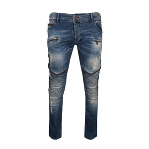 EN17092 Jeans de motard lavés au sable pour hommes Style froissé Broderie à glissière Conception matelassée pour une protection optimale Style pantalon crayon - Product Image 1