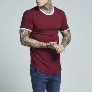 Camisetas con dobladillo curvo para hombre, ropa deportiva ajustada, color burdeos, venta al por mayor - Product Image 3