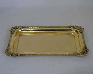 Premium Vantage Modern Luxury New Designer Fancy <b>Rectangle</b> Brass Tray Designer Border <b>Mirror</b> Polish High Quality Serving Tray - Product Image 2