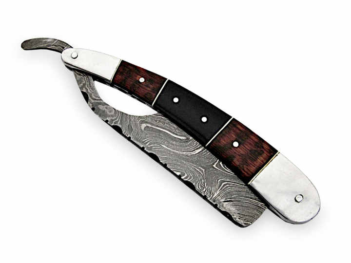 Luxury Single Blade Damascus Steel Straight Safety Razor for Men Disposable Wood Handle for Face and Body Shaving for Barbers