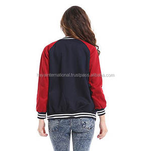 Las chaquetas universitarias más vendidas para mujer, venta al por mayor, tela bicolor a rayas, cuello levantado, temporada de invierno, bordado, - Product Image 2