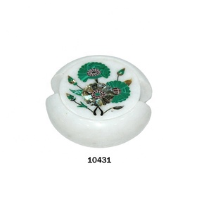 Accessoires pour Bar de vin, dessous de verre en marbre, fait à la main, avec support, en pierre de couleur blanche, avec incrustation de feuille de fleur - Product Image 4