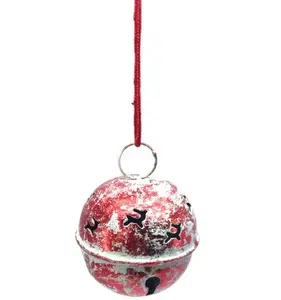 Metalen Ijzer Grote Ronde Rendiar Design Rood Wit Jingle Bell Opknoping Kerstbal Hoge Kwaliteit