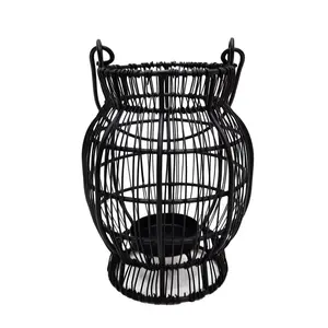 Wholesale Bulk High Quality Black Metal Wire Lantern With Tea Light Luxury Candle Holder For Home Decor Outdoor Handmade