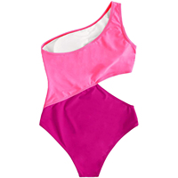 Meisjes op maat gemaakte gestreepte bikini met één schouder, cut-out, sexy zomerbadkleding, kinderwinddichte plus size polyester spandex hot