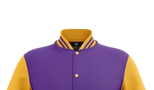 Chaqueta Varsity para Hombre, Color Morado y Amarillo, Talla Grande, Corte Regular, Color Sólido, Lana y Viscosa, Resistente al Viento, Ecológica, Forrada de Lana - Product Image 4