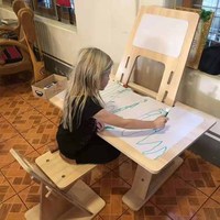 Escritorio y Silla de Estudio para Niños, Modernos, Minimalistas, Ecológicos, de Madera Ajustable, Diseño Plegable Multifuncional, Sin Tornillos