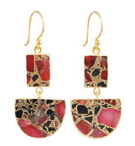 Hermoso pendiente colgante hecho a mano Mohave cobre turquesa doble piedra pendiente Latón chapado en oro accesorios de mujer al por mayor - Product Image 1