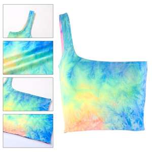 Venta al por mayor Personalizar Venta caliente Mujeres Venta directa de fábrica Un hombro Tie Dye Print Crop Tops - Product Image 4
