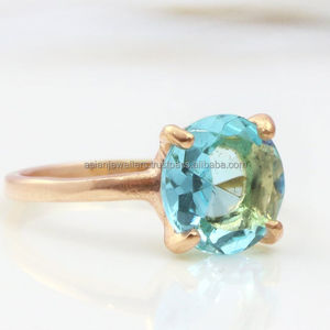 แหวนพลอยโทแพซสีฟ้า925เงินแท้ทำด้วยมือชุบทองสวยงามเครื่องประดับแฟชั่น - Product Image 2